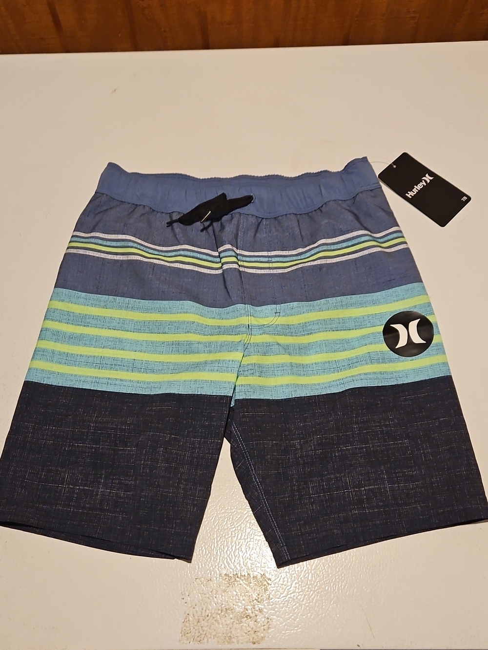 Hurley Boys Navy and Aqua Striped Swim Shorts